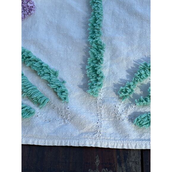 Vtg Chenille Bedspread Coverlet Twin 72x86 Geometric Floral Cottage Farmhouse - Picture 7 of 11